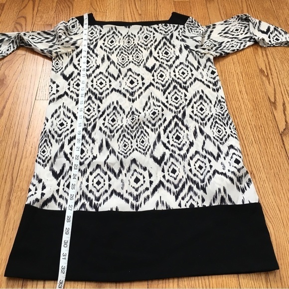 Zara Basic Black White Ikat Print 3/4 Long Sleeve Pullover Tunic Mini Dress - Picture 11 of 15